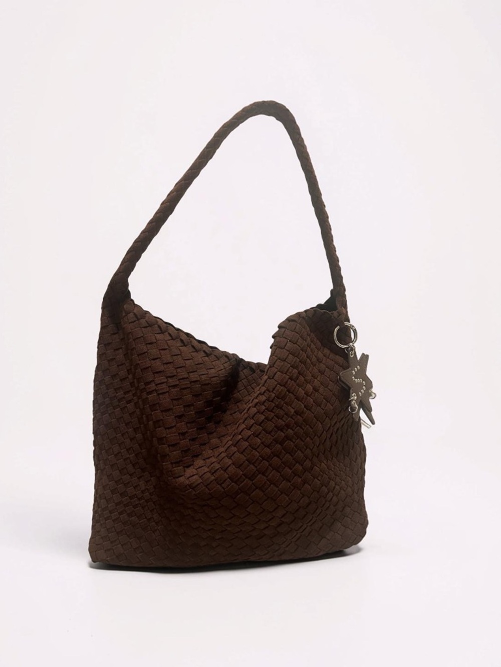 Woven Shoulder Hobo Bag in Dark Brown
